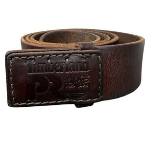 Timberland PRO Leather Belt Mens 36 No-Scratch No Buckle Brown Full Grain Rugged